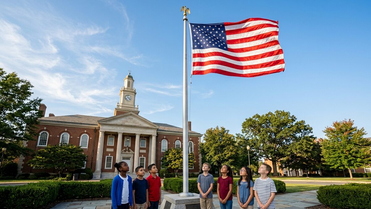 American flag, schools, government